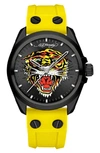 I Touch X Ed Hardy Tiger Art Silicone Watch, 38mm In Print Dial/ Matte Yellow