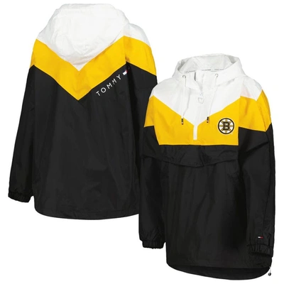 Tommy Hilfiger Women's  Black, Gold Boston Bruins Staci Half-zip Windbreaker Jacket In Black,gold