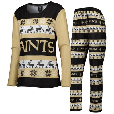 Foco Black New Orleans Saints Team Ugly Pajamas Set