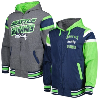 G-iii Sports By Carl Banks College Navy/gray Seattle Seahawks Extreme Full Back Reversible Hoodie Fu In Navy,gray