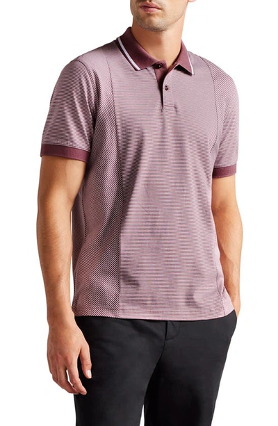 Ted Baker Taigaa Striped Cotton Polo Shirt In Purple