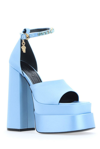 Versace Medusa Aevitas Embellished Satin Platform Sandals In Blue
