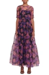 Staud Hyacinth Tiered Printed Gown In Purple