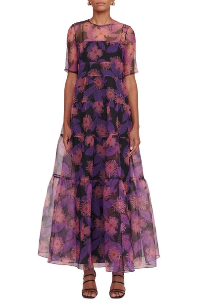 Staud Hyacinth Tiered Printed Gown In Purple