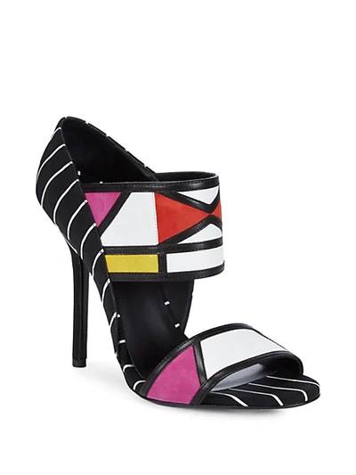 Aperlai Colorblock & Pinstriped High Heel Sandal In Black Multi
