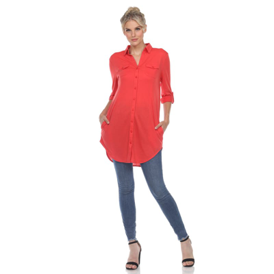 White Mark Plus Size Stretchy Tunic Top In Red