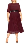 City Chic Trendy Plus Size Love Pleat Elbow Sleeve Dress In Garnet
