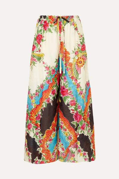 Gucci Floral-print Satin-jacquard Wide-leg Pants In Red