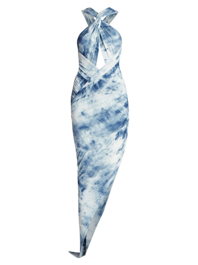 Alexandre Vauthier Women's Asymmetric Tie-dyed Jersey Midi-dress In Japanese Blue