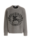 Burberry Irving Equestrian Knight Crewneck Wool Sweater In Grey
