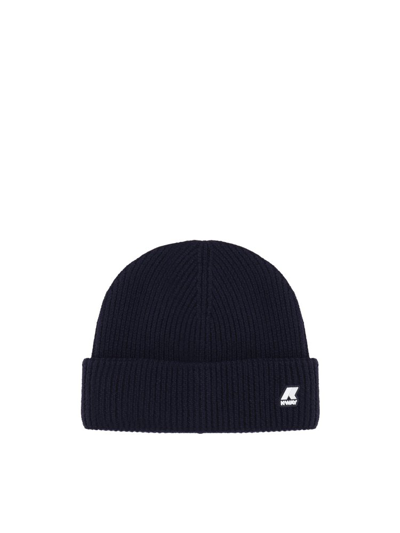 K-way Kids' Logo-patch Ribbed Beanie In Blue