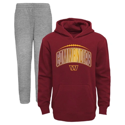 Outerstuff Kids' Toddler Burgundy/heathered Gray Washington Commanders Double-up Pullover Hoodie & Pants Set