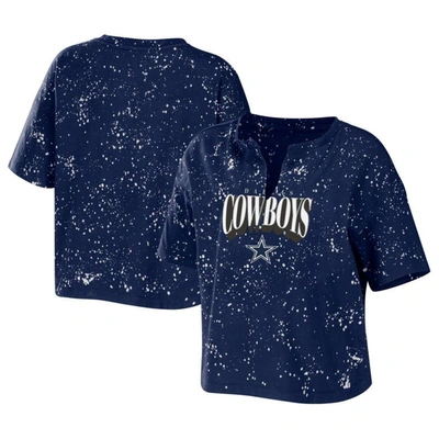 Wear By Erin Andrews Navy Dallas Cowboys Bleach Wash Splatter Notch Neck Cropped T-shirt