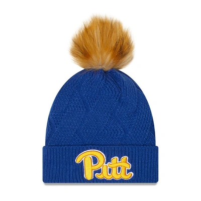 New Era Royal Pitt Panthers Snowy Cuffed Knit Hat With Pom