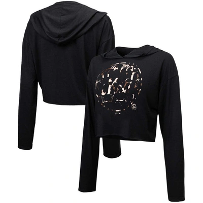 Majestic Threads Black New York Mets Leopard Cropped Hoodie