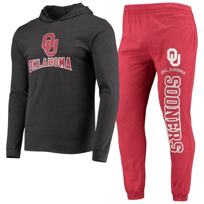Concepts Sport Crimson/heather Charcoal Oklahoma Sooners Meter Long Sleeve Hoodie T-shirt & Jogger P In Crimson,heather Charcoal