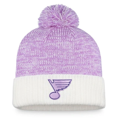 Fanatics Branded White/purple St. Louis Blues 2022 Hockey Fights Cancer Authentic Pro Cuffed Knit Ha