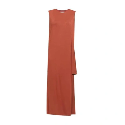 Paisie Jersey Midi Dress With Asymmetric Overlay In Brown