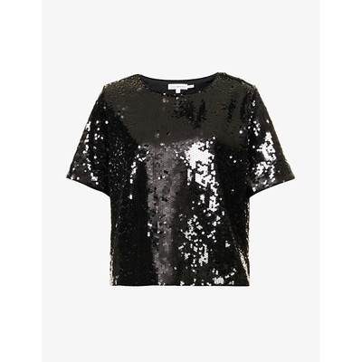 Good American Sequin-embellished Round-neck Stretch-woven T-shirt In Black001