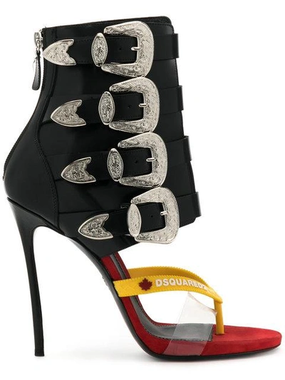 Dsquared2 Buckle Embellished Thong Sandals - Black