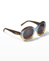 Loewe Logo Vintage Round Acetate Sunglasses In Dark Brown Gray