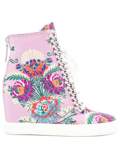 Casadei Floral Embroidered Wedge Sneakers