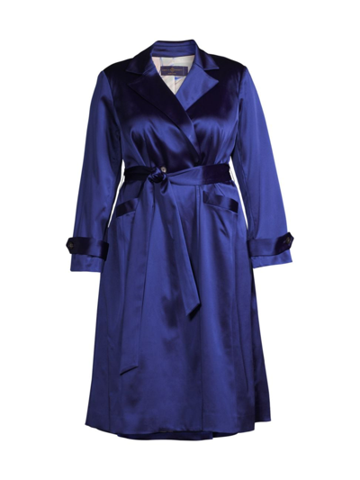 Gabriella Rossetti Caterina Belted Stretch Satin Trench Coat In Royal Blue