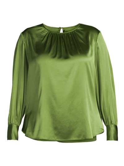 Gabriella Rossetti Plus Size Mimosa Shirring Silk Blouse In Leaf Green