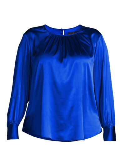Gabriella Rossetti Plus Size Mimosa Shirring Silk Blouse In Royal Blue