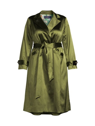 Gabriella Rossetti Caterina Belted Stretch Satin Trench Coat In Leaf Green