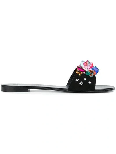 Giuseppe Zanotti - Suede Flat With Multicolour Crystals Blinda In Black