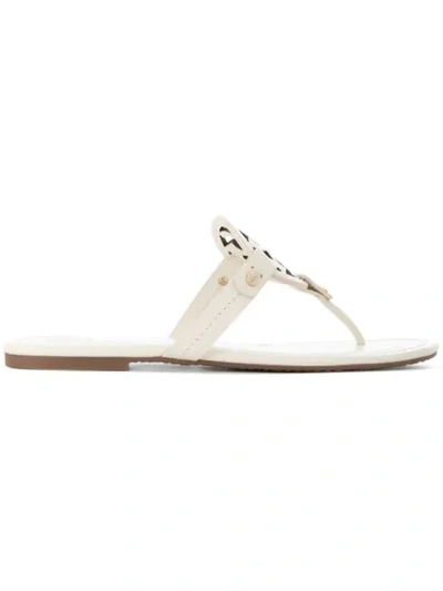 Tory Burch Miller Logo-embellished Leather Sandals In White