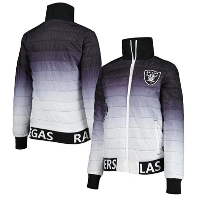 The Wild Collective Women's  Black, Silver Las Vegas Raiders Color Block Full-zip Puffer Jacket In Black,silver