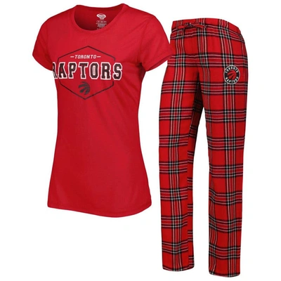 Concepts Sport Women's  Red, Black Toronto Raptors Badge T-shirt And Pajama Pants Sleep Set In Red,black