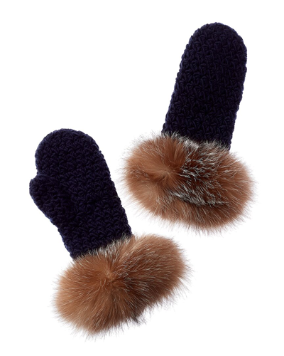 Surell Accessories Fleece-lined Knit Mittens In Blue