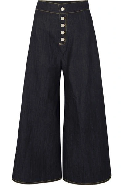 Paper London Kelly Cropped High-rise Wide-leg Jeans In Dark Denim