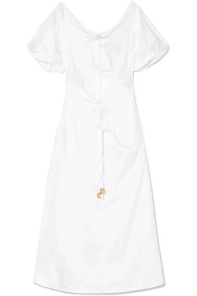 Paper London Sisi Gathered Cotton-blend Poplin Dress In White