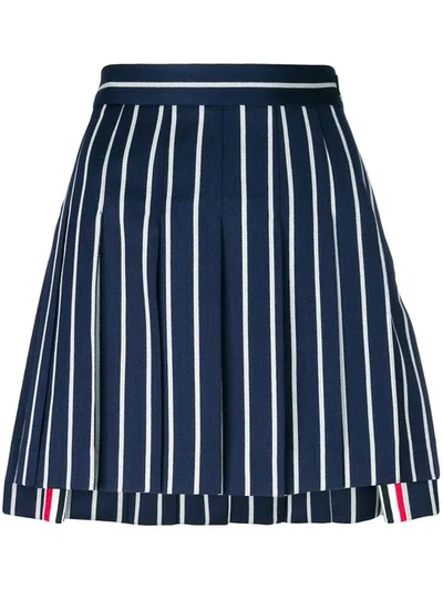 Thom Browne Pleated Striped Wool And Cotton-blend Twill Mini Skirt In Blue