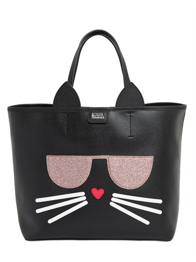 Karl Lagerfeld K Kocktail Cat Faux Leather Tote Bag In Black | ModeSens