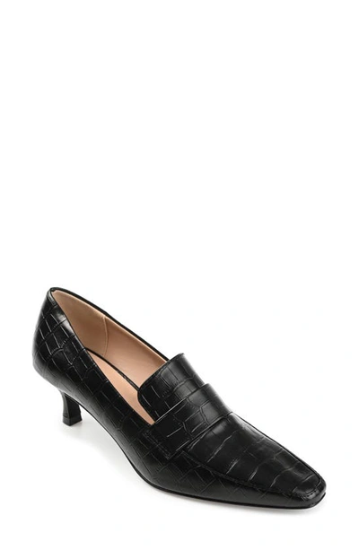 Journee Collection Celina Croc Embossed Loafer Pump In Black