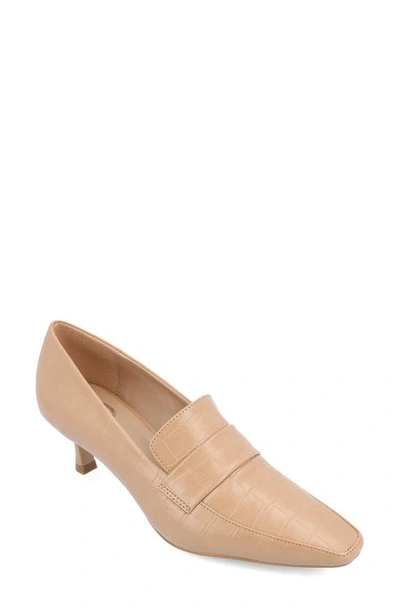 Journee Collection Celina Croc Embossed Loafer Pump In Tan