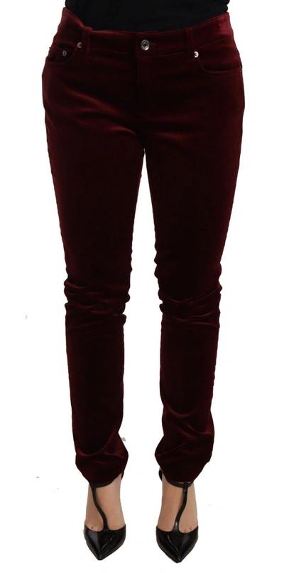 Dolce & Gabbana Red Velvet Skinny Trouser Cotton Stretch Pants