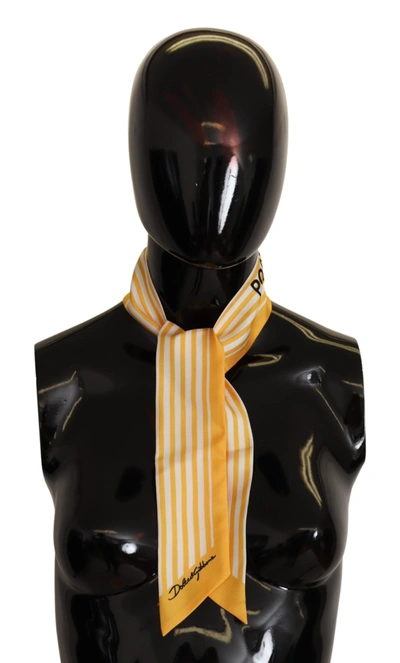 Dolce & Gabbana Silk Striped Foulard Scarf With Portocervo Women's Print In Yellow