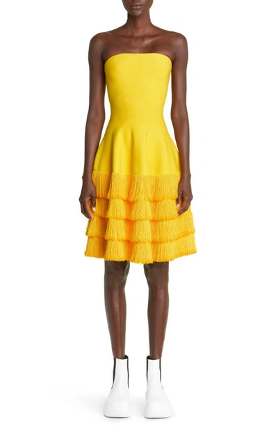 Proenza Schouler Strapless Fringed Jersey Mini Dress In Yellow