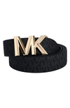 Michael Kors Logo Buckle Reversible Leather Belt In 001 Black Logo Re