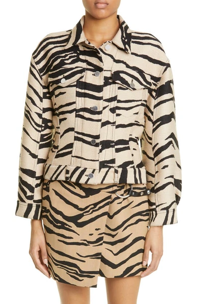 Stella Mccartney Tiger Print Jacquard Utility Jacket In Raffia