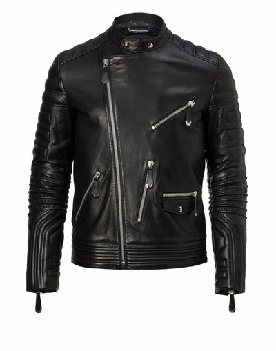 Philipp Plein Leather Jacket "alec M Three" In Black