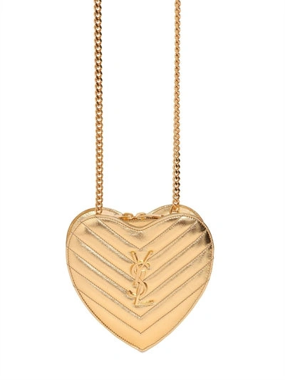 Saint Laurent Mini Love Crossbody Heart Bag In Gold Matelassé