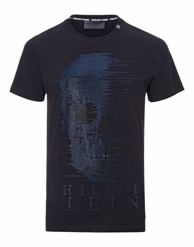 Philipp Plein T-shirt Round Neck Ss "ghost -s" In Black/blue