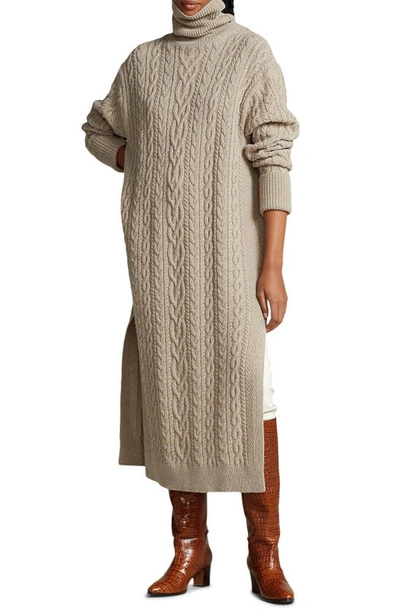 Polo Ralph Lauren Roll-neck Cable-knit Dress In Neutrals